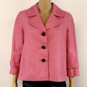 Talbots Women's Pink Linen Cotton Blend Crop Button Down Lined Peacoat Petite 8